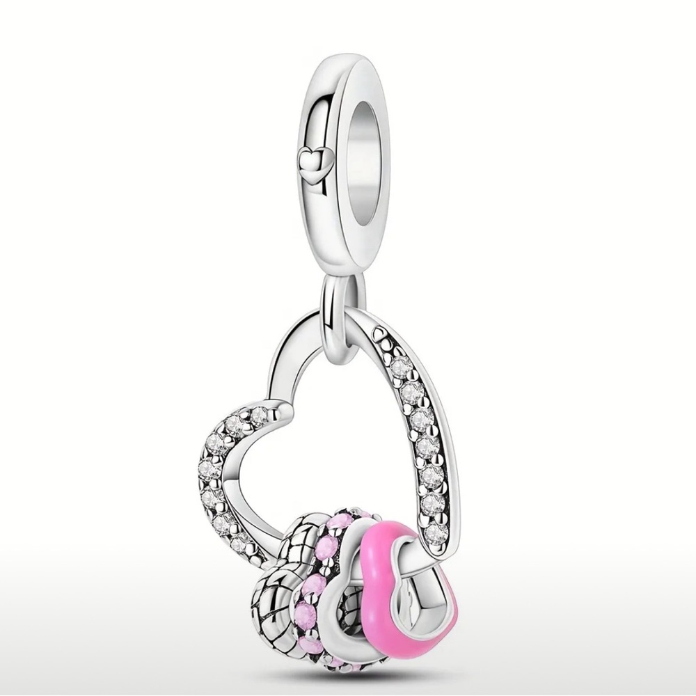 Sterling Silver Pink Heart Bracelet Charm